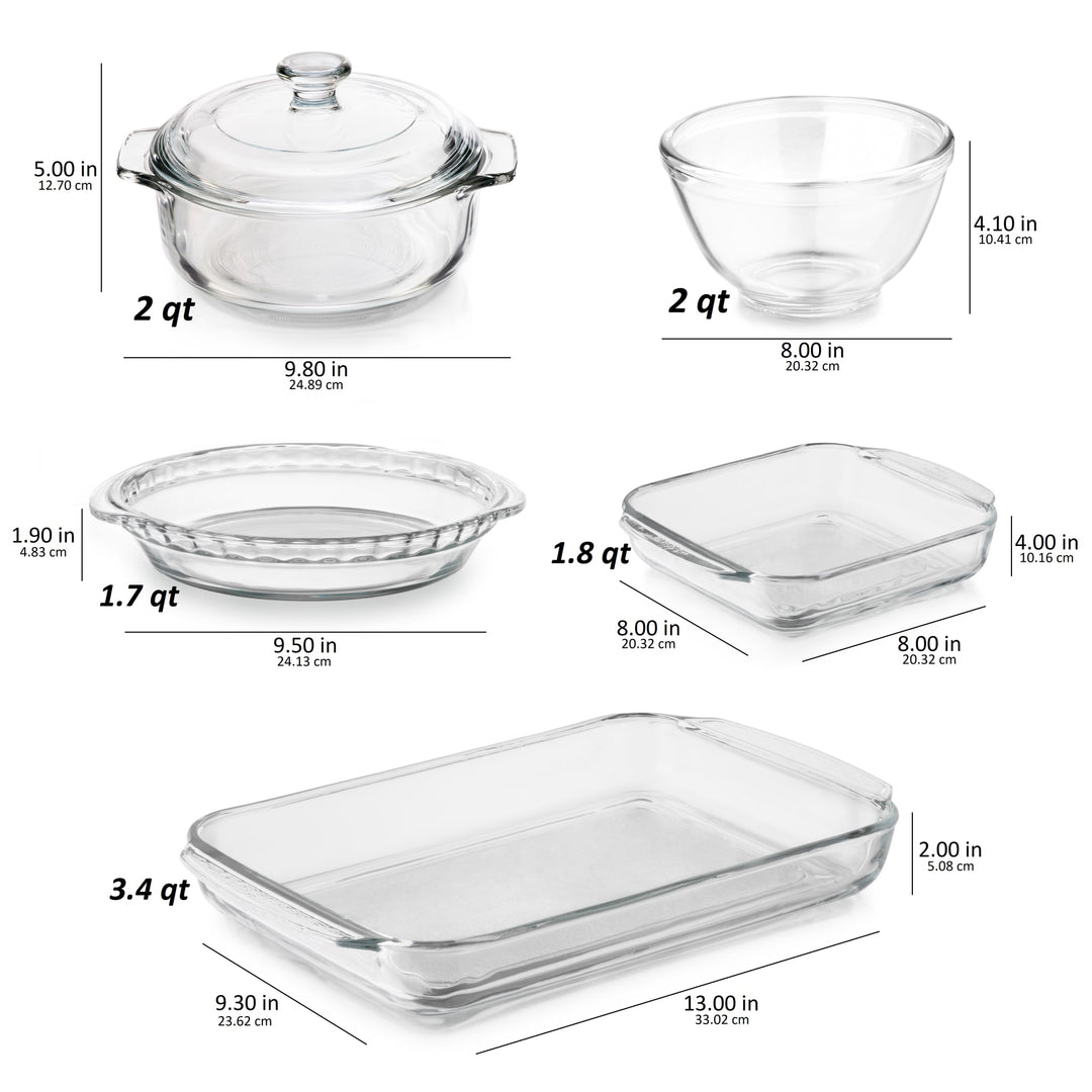Ensemble de 5 cocottes en verre Libbey Baker's Basics avec 1 couvercle