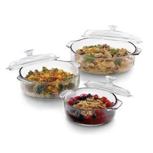 Ensemble de 3 cocottes en verre Libbey Baker's Basics avec couvercles en verre