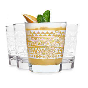 Libbey Tiki Kahiko Rocks Glass, White, 13 ounce, Set of 4