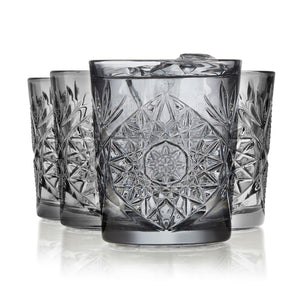 Libbey Hobstar Double Old Fashioned Glasses, 12 ounce, Smoke, Set of 4