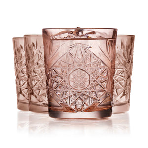 Libbey Hobstar Double Old Fashioned Glasses, 12 ounce, Rose, Set of 4
