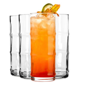 Libbey Tiki Bamboo Highball Drinking Glasses, 16 ounce, Set of 4