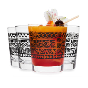 Libbey Tiki Kahiko Rocks Glass, Black, 13 ounce, Set of 4