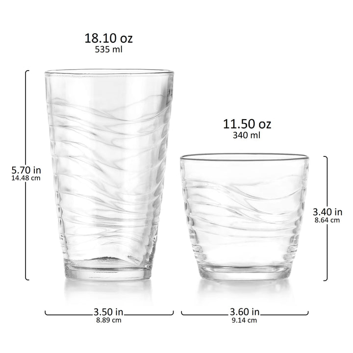 Libbey Orbita 16 Piece Tumbler and Rocks Glass Set