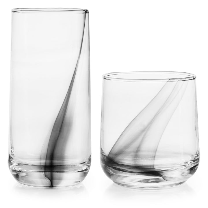 Libbey Ascent Black Ribbon 16 Piece Tumbler and Rocks Glass Set