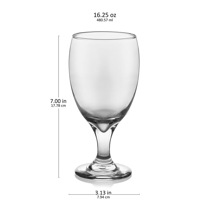 Libbey Classic Goblet Party Glasses, 16.25 ounce, Set of 12