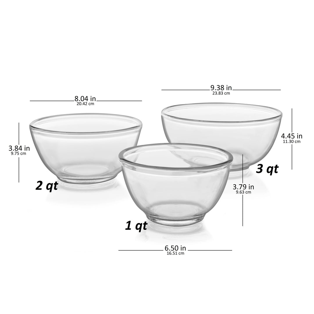 Juego de 3 tazones de vidrio para mezclar Libbey Baker's Basics, varios tamaños