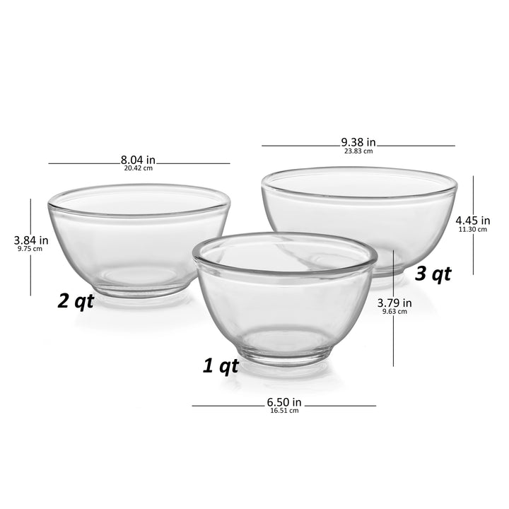 Juego de 3 tazones de vidrio para mezclar Libbey Baker's Basics, varios tamaños