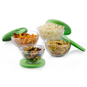 Libbey Baker's Basics 4 Piece Glass Mixing Bowl Set with Plastic Lids, Multi Size