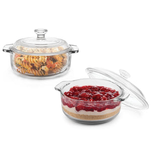 Juego de 2 cazuelas de vidrio para hornear Libbey Baker's Basics con tapas de vidrio