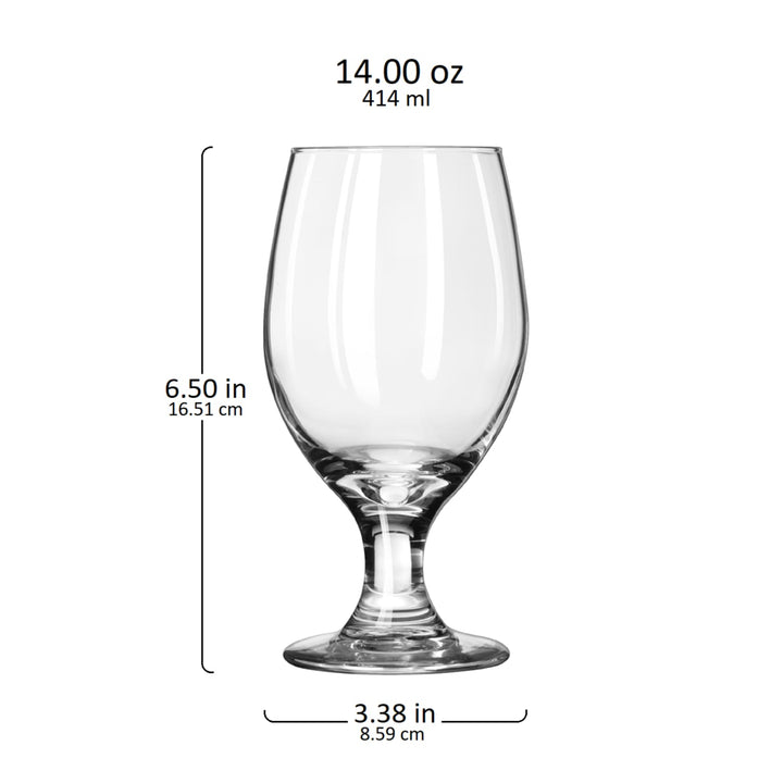 Includes 12, 14 ounce banquet goblets (3.38 inch diameter x 6.5 inch height)