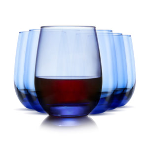 Copas de vino sin tallo multiusos Libbey Classic Blue, 15.25 onzas, juego de 6