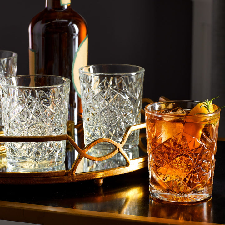 Includes 4, 12-ounce double old fashioned glasses (3.5-inch diameter x 4.1-inch height)