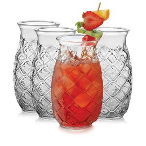 Libbey Tiki Pineapple Glasses, 17 ounce, Set of 4